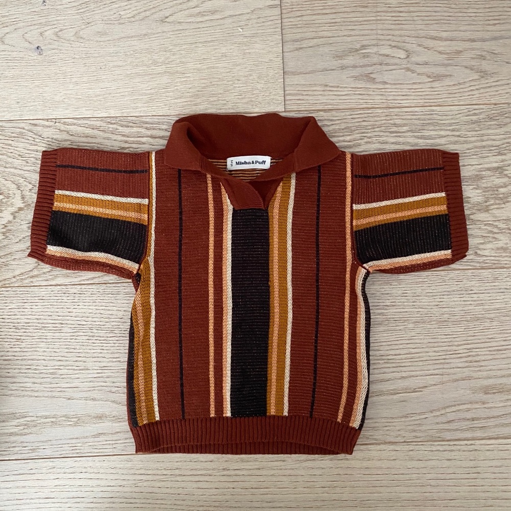 Misha And Puff Striped Polo in Brown and Orange